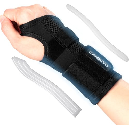 CAMBIVO Handgelenk Bandagen Fitness, Verstellbare Handgelenkstütze mit Metall, Bandage Handgelenk Rechte Linke für Sehnenscheidenentzündung, Verstauchung, Karpaltunnel (Schwarz/Links, L/XL)