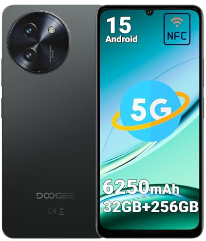 DOOGEE Note59 Pro Smartphone 5G senza contratto – Batteria 6250mAh, 256GB ROM, 32GB RAM, Android 15, Dual SIM, NFC, Display 6.75” 120Hz, Face ID, Sblocco con impronta digitale