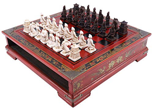 Scacchi in legno cinesi retrò in terracotta Scacchi in legno Do Old Carving Resina Chessman Natale Compleanno Regalo Premium