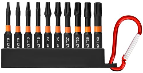 Hakkin Juego de 10 puntas Torx T8-T40 de 50 mm de largo, 1/4 pulgadas para destornillador eléctrico Torx T20 T25 T40 S2 magnético de estrella