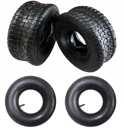 Vixzoid Lot de 2 pneus de tondeuse à gazon avec chambre à air 15 x 6.00-6 4PR pour tracteurs de pelouse, tondeuses autoportées