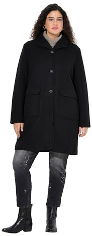 Ulla Popken Damen große Größen Übergrößen Plus Size Wolloptik-Mantel, Spatenkragen, große Taschen schwarz 54+ 843058100-54+