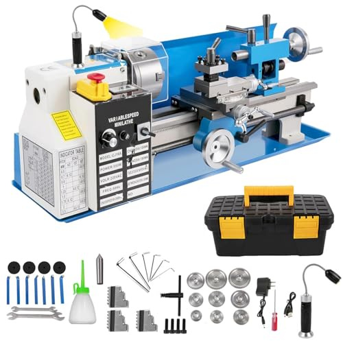 Mini Metal Lathe, 𝐔𝐩𝐠𝐫𝐚𝐝𝐞𝐝 7x 14 Metal Lathe Machine, 550W Variable Speed 0-2500 RPM Benchtop Desktop Lathes with LED Screen, 3-Jaw Chuck for Metal Turning Drilling
