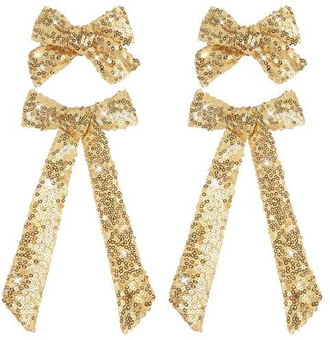 NCMAMA 4 PCS Gold Glitter Hair Bows for Girls Alligator Clips Sparkly Sequin Hair Accessories for Kids Toddler Women on Birthday Wedding Christmas and Party