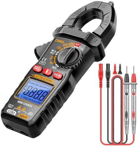 Pinza Amperimétrica,Medidor de Corriente AC | 6000 Cuentas Multifuncional con Pantalla Digital, Luz Trasera e Iluminación para Medir Tensión AC/DC, Capacitancia, Resistencia,