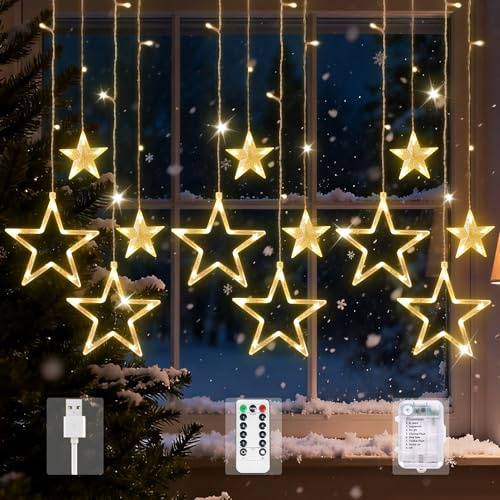 Arespark 3.5M Tenda Luminosa Natale, 126 LED Luci di Natale Stella, 8 Modalità Tenda Luci, IP44 Catena Luminosa Esterno Interno, Decorazioni Natalizie per Finestra, Porta, Patio, Giardino