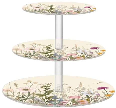 Blueangle 3-Tier Round Cupcake Stand – Herb Flower Acrylic Dessert Tower, Non-Slip Tiered Dessert Stand for Baby Shower, Birthday, Wedding Party （521）