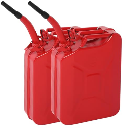 HOBBYZOO 2 Stück Benzinkanister 20L Metall (Rot) | Kanister Kraftstoffkanister mit Ausgießer