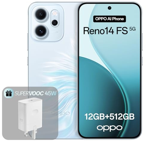 OPPO Reno14 FS 5G 12+512GB, Smartphone Android Sbloccato AI, Display 6,57 120Hz AMOLED, Fotocamera AI 50+32MP, Batteria 6000mAh,IP69, Opal Blue (Include Caricatore 45W SUPERVOOC)
