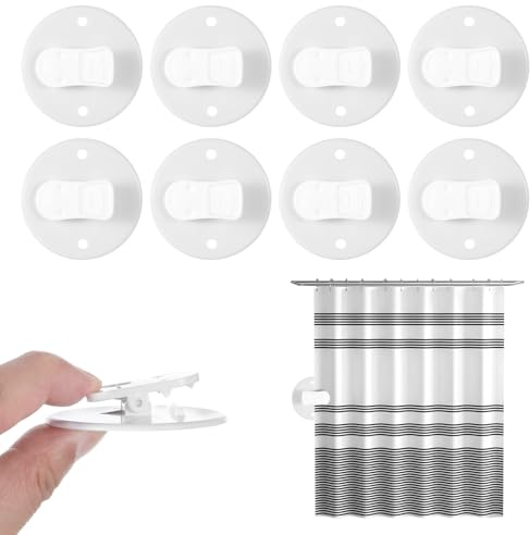 8 Stück Schutz Spritzschutz Clips, Duschvorhang Clips, ABS Selbstklebende Duschvorhang Halterung Ohne Bohren Weiß für Dusche Hängend