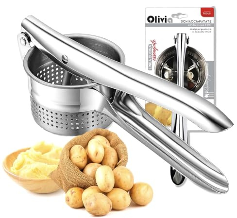 IPEA Schiacciapatate Professionale in Acciaio Inox per Schiacciare Patate, Verdura e Frutta - Design Moderno - Impugnatura Ergonimica - Utensile da Cucina per Purè e Pressa di Ortaggi e Carote