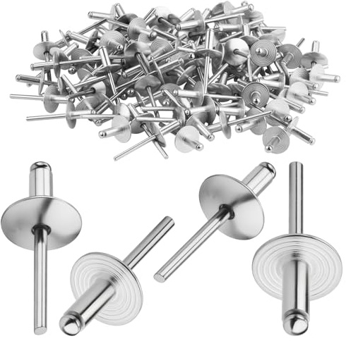 TXXATX 4x12 mm Blindnieten mit Großem Flansch 120 Stück Kuppelkopf Popnieten Silber Blindnieten 4 mm Alu Nieten für Holzbearbeitung Möbel Blech Kraftfahrzeuge Mechanische Ausrüstung Industrie