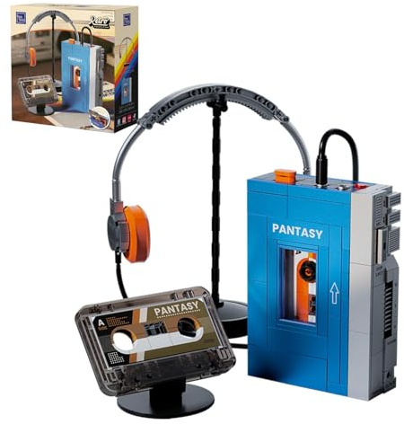 PANTASY Retro Kassettenplayer Klemmbausteine Set | Tragbarer Tape-Player im 1970er-Stil mit austauschbaren Kassetten, Kopfhörern und authentischen Musikdetails