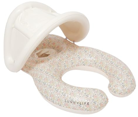 Sunnylife Baby Floaties for Pool | Float Together Infant Seat with Removable Canopy, Soft Leg Cradles & Inflatable Headrest | Non-Toxic PVC | Fits 24–33 lbs | Into The Garden Ditsy Floral