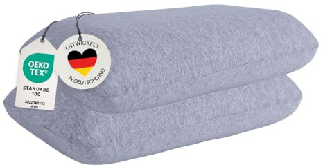 casimum weicher Jersey Kissenbezug aus Baumwolle für Reisekopfkissen mit verdecktem Reißverschluss, waschbar, bügelfrei, im Doppelpack, grau (Grau)