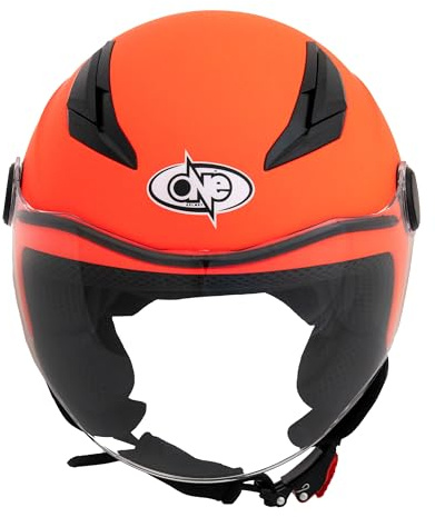 ONE BY CAMAMOTO - Casco da Moto Arancio per Bambino Junior con Chiusura Micrometrica Visiera Lunga Anti Graffio Interno Estraibile Omologato ECE 22.06 Taglia M Medium 49-50cm