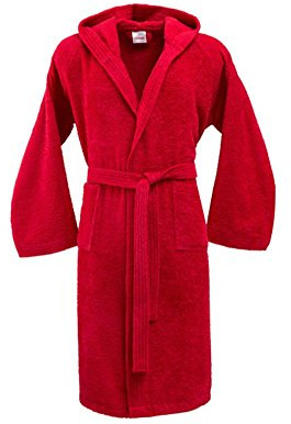 Bassetti Bata de baño Albornoz Hombre Mujer con Capucha Toalla 100% Algodón 370gr/m² Rojo Talla S