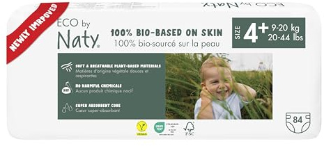 Eco by Naty ekologiska babyblöjor - växtbaserade miljövänliga eko blöjor, bra för känslig babyhud och förhindrar läckage (Storlek 4+, 84 stycken)