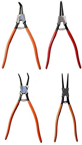 SET 4 PINZE EXTRA LUNGHE PER ANELLI ELASTICI SEEGER 320 mm DRITTE ANGOLO INTERNE ED ESTERNE