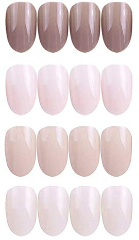 Laza 96 Pcs Colorful Fake Nails 4 Pack Nude Full Cover | Oval Short UV Top Coat Artificial Acrylic Nails (No Glue or Tabs Included)