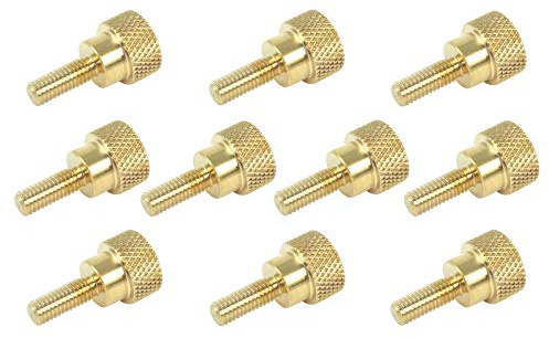 10 Pack Solid Brass Diamond Knurled Thumb Screws Knobs with Straight Shoulders Right-Hand Threads SAE Flat Tip Uncoated (10-32 x 1/2 inch Long Threads)