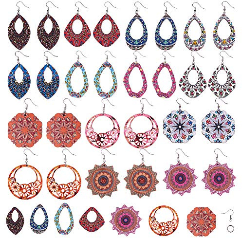 SUNNYCLUE DIY 14 Paia Orecchini in Legno di Boemia per Donna Dichiarazione Orecchini Geometrici Fare Kit di Base Forniture per Donne Ragazze Principianti