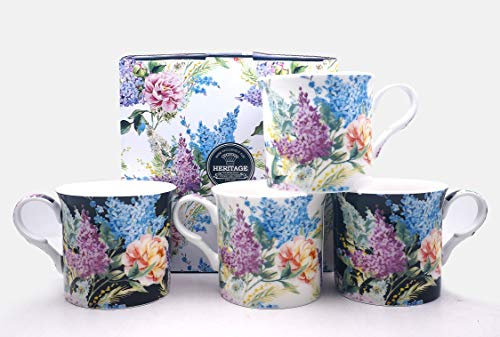 SET OF 4 AMBROSIA FINE BONE CHINA MUGS GIFT BOXED FREE UK DELIVERY