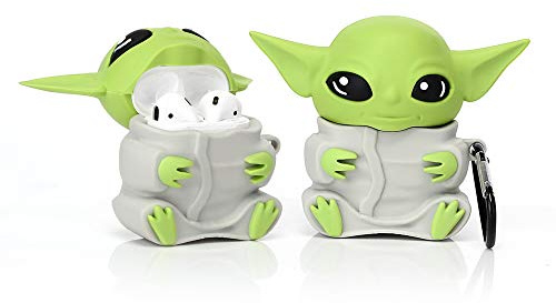 YIGEYI Airpods Schutzhülle aus Silikon, kompatibel mit Airpods 1 und 2, 3D-Cartoon-Abdeckung, niedlich, lustig [Yoda Alien] (Grau)