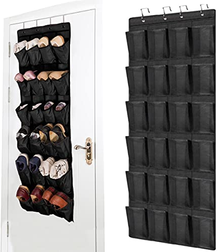 Hängende Schuhgestell, 24 Taschen Hängen Aufbewahrungsablagerung, Organizer über der tür für Schuhe, Wandbehang Kleiderschrank, große Mesh-Taschen für Schlafzimmer Wohnzimmer Badezimmer (Black)