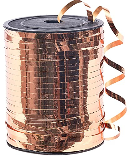 PartyWoo Geschenkband Rosegold, 450 Meter/ 500 Yard Schleifenband, Ringelband, Glänzendes Ballonband, Dekoband für Ballonverschlüsse, Geschenkverpackung, Basteln, Partydeko, Hochzeitsdeko (1 Rolle)