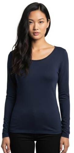 LUXFAB Women's Long Sleeve T-Shirt Top with Scoop Neck Soft Stretch Viscose Fabric Athletic Fit, Bright Colors, Sizes 8-26 Plus Comfert Stretch Ladies