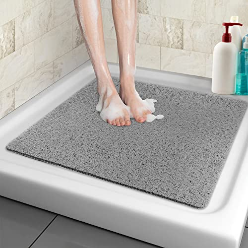 Duschmatte rutschfest 60x60 cm, Weich Komfort Sicherheits Badewannenmatte mit Ablauflöchern, PVC-Luffa Massage Duschmatten für Nassbereiche, Schnell trocknend (Grau, 60 x 60 cm)