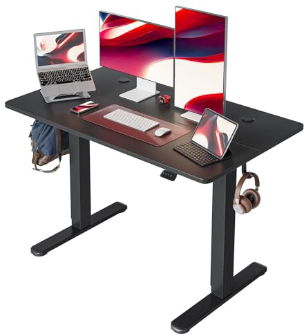 Cubiker 120 x 60 cm Schreibtisch Höhenverstellbar Elektrisch, Stehpult T-Beine aus Stahl mit Funktions-Memory-Steuerung, Anti-kollisions System, Schwarz Tischplatte