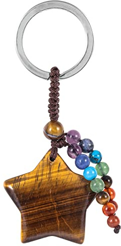 Nupuyai Stern Edelstein Schlüsselanhänger mit 7 Chakra Stein Glücksbringer | Stein Schlüsselanhänger mit Chakra Perlen, Heilstein Kristall Schlüsselring, Auto Taschenanhänger Talisman