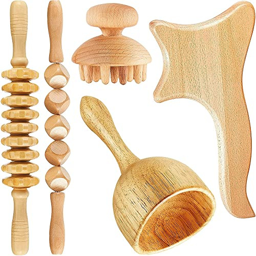 POKEAT 5Pcs Holz Therapie Massage Werkzeug Set Lymphdrainage Massager Massage Roller Für Ganzkörper Muskel Schmerz Linderung