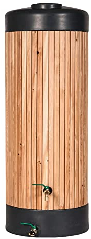 Regentonne Holz 400l Realwood Liter aus UV- und witterungsbeständigem Material. Frostsichere Regenwassertonne BZW. Regenfass Regenwassertank mit hochwertigen Messinganschlüssen