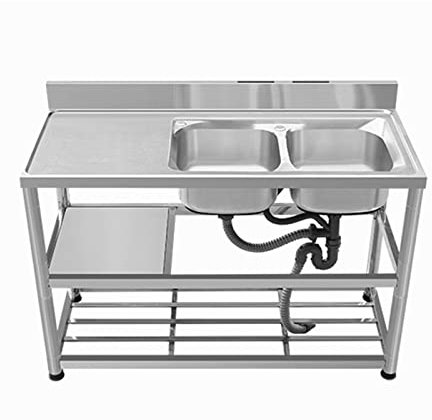 Doppel waschbecken Küche Edelstahl Universalspüle Spülbecken mit Abtropffläche ausgussbecken edelstahl mit Backsplash Abfluss Sieb für Küche Werkstatt Bauernhaus Verpflegung ( Color : Without Faucet ,