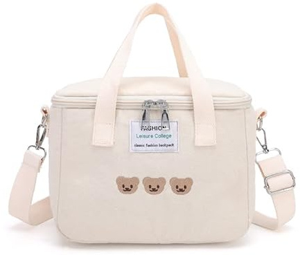 ANSAIR Kawaii Lunch Bag Cute Bears Lunch Box Réutilisable Thermique Cooler Lunch Tote Bag for la rentrée des Fournitures Scolaires (Color : White)