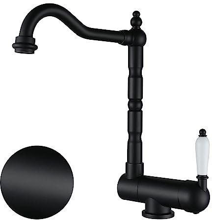 SJQKA vorfenster küchenarmatur schwarz, versenkbare armaturen Klappbar 180°,Messing Einhebel Mischbatterie Küche 360° Schwenkbar (schwarz)