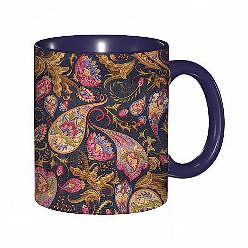 Tasse Keramik Jacobean Persian Paisley-Muster mit Schnörkeln wirbelt Kurven Blätter iranischen Nah Kaffeetassen Große 330ml Mit Henkel 100% Handbemalt Trinkgläser Mit Griff Personalisierte Geschenk