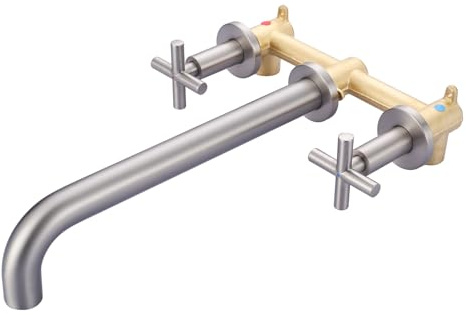 ARCORA Wall Mount Tub Filler Brushed Nickel Bathtub Faucet Long Spout Reach 2 Cross Handles Tub Faucet with Brass Rough in Valve Included