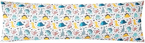 Renforcé Seitenschläferkissen Bezug 40x145cm - Dinosaurier (KY-Dino) | 100% Baumwolle, Kissenbezug, Kinder, Reißverschluss auf der langen Seite