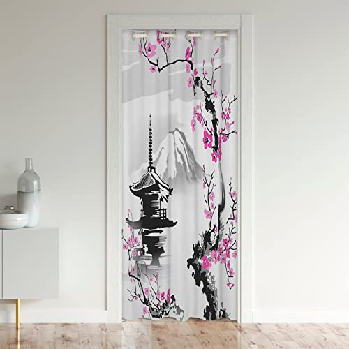 Loussiesd Japanese Türvorhang 86x203cm für Tür Privatsphäre Japan Fuji Berg Schrank Vorhang für Innentür Raumteiler Wohnzimmer Sakura Floral Isolierter Wärmevorhang Zimmer Divider Vorhang Abdeckung