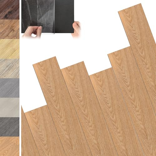 YRHome Revêtement de sol en PVC 2,5m² en marron bois, dalles auto-adhésives effet vinyle, système de clic, vinyle effet bois pour chauffage par le sol, 18 dalles - 91,44 cm x 15,24 cm x 2 mm
