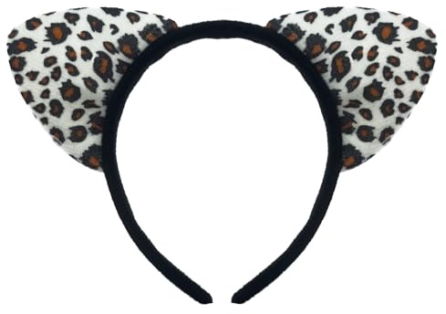 Oblique Unique® Haarreifen Schnee Leoparden Ohren mit Leo Muster Haarreif für Fasching Karneval Halloween Motto Party Kostüm Accessoires für Leopard Kostüm