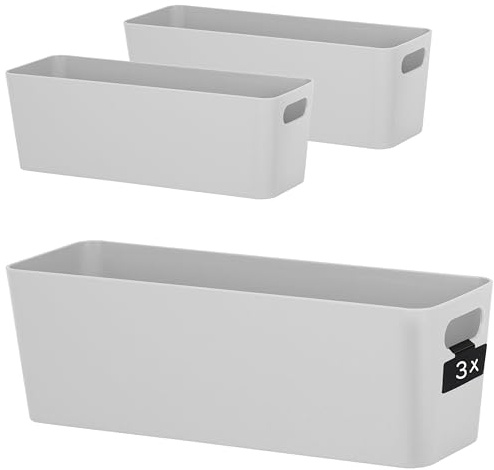 3x Ordnungsbox 10cm hoch GRAU 30x10x10cm 2L Schublade Kunststoff Korb Kiste
