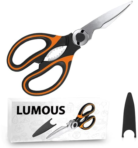 GILORRA Kitchen Scissors Sharp Heavy Duty Kitchen Scissors Stainless Steel Multipurpose Utility Scissor Kitchen Shears for Chicken Meat Scissors UK Dishwasher Safe (1 X Orange Black)