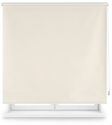 INTERBLIND | Premium Verdunkelungsrollo, einfarbig, Größe 120 x 230 cm Breite x Höhe - Verdunkelungsrollo Stoff 117 x 225 cm - Thermo Rollo BEIG - Licht-, Kalt- und Wärmedämmung