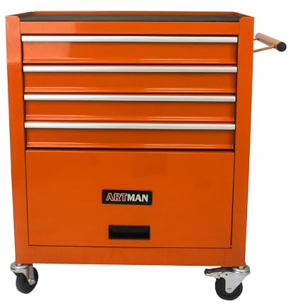 nifoti 4 Drawers Rolling Tool Cart on Wheels, Trolley Organizer Tool Case Tool Chest, Multifunctional Tool Storage Tool Box for Workshop, Garage, Warehouse, Repair Shop(24.2W×12.9D×29.9H-Orange)