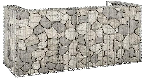 Baziroo Gabionen-Mülltonnenverkleidung Verzinkter Stahl 254x100x110 cm Silbern Gabion Wall Gabion Basket Gabionenwand Garden Fence Steinkoerbe Gabionengitter Gabionen Sichtschutz Gabion Stone
